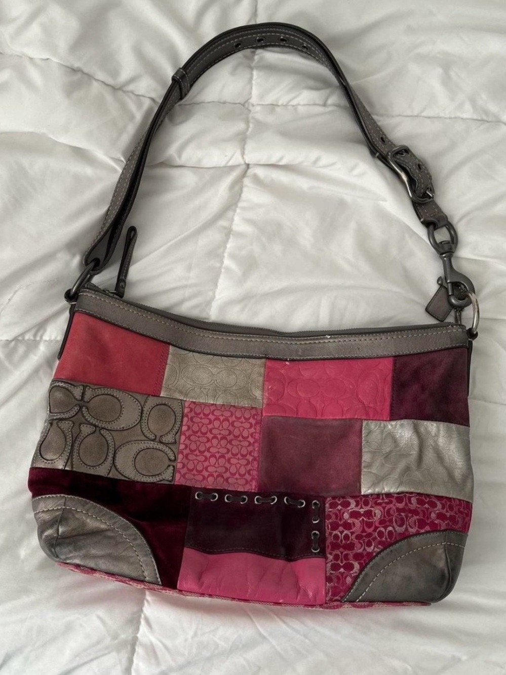 Coach Patchwork Leather Shoulder Bag - Pink, Magenta, Gray, Burgundy